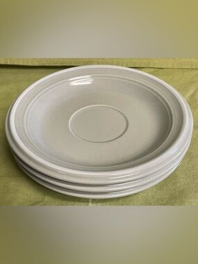 K8402 Home Beautiful Japan Stoneware Set of 3 Saucers Gray with White Ring Band